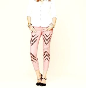 Free People Pink Dotted Skinny Denim